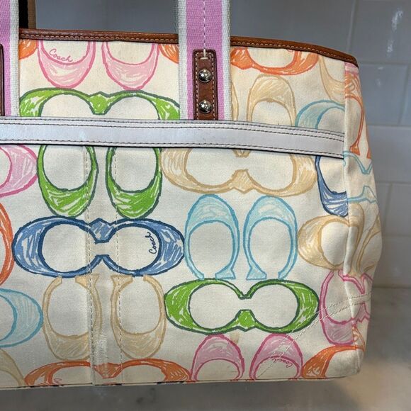 Coach Bag Purse Handbag Hampton Scribble Signature Logo Multicolor Tote Bag - Picture 6 of 16